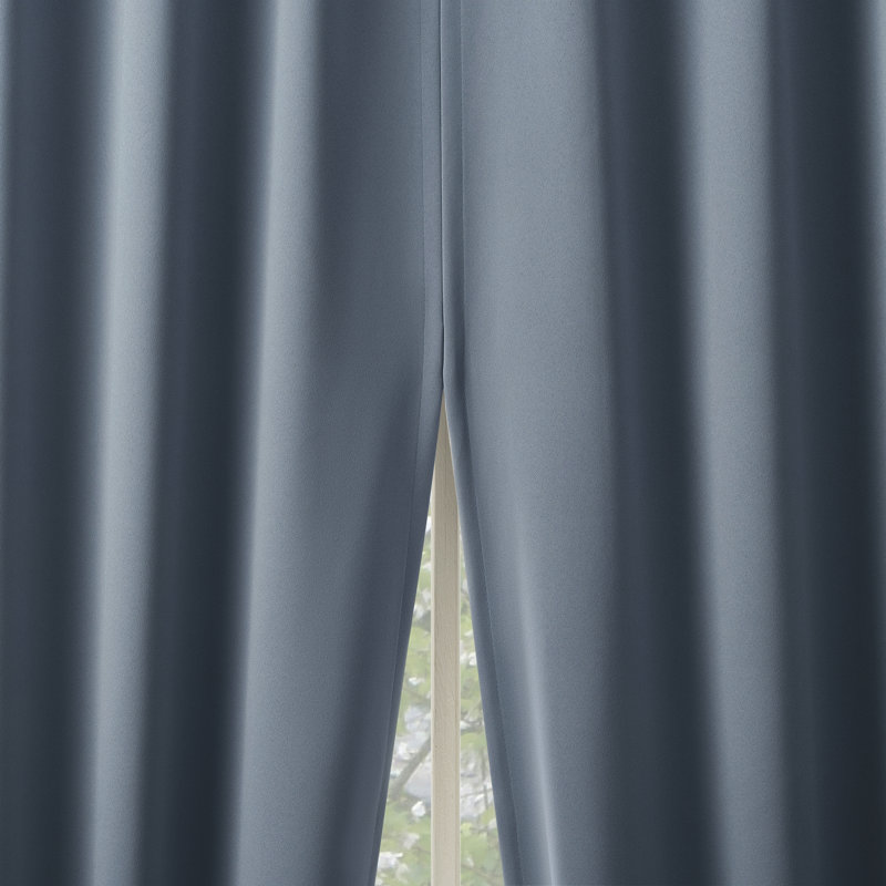 Denim Blue Polyester 52" x 63" Blackout Curtain Panel Pair