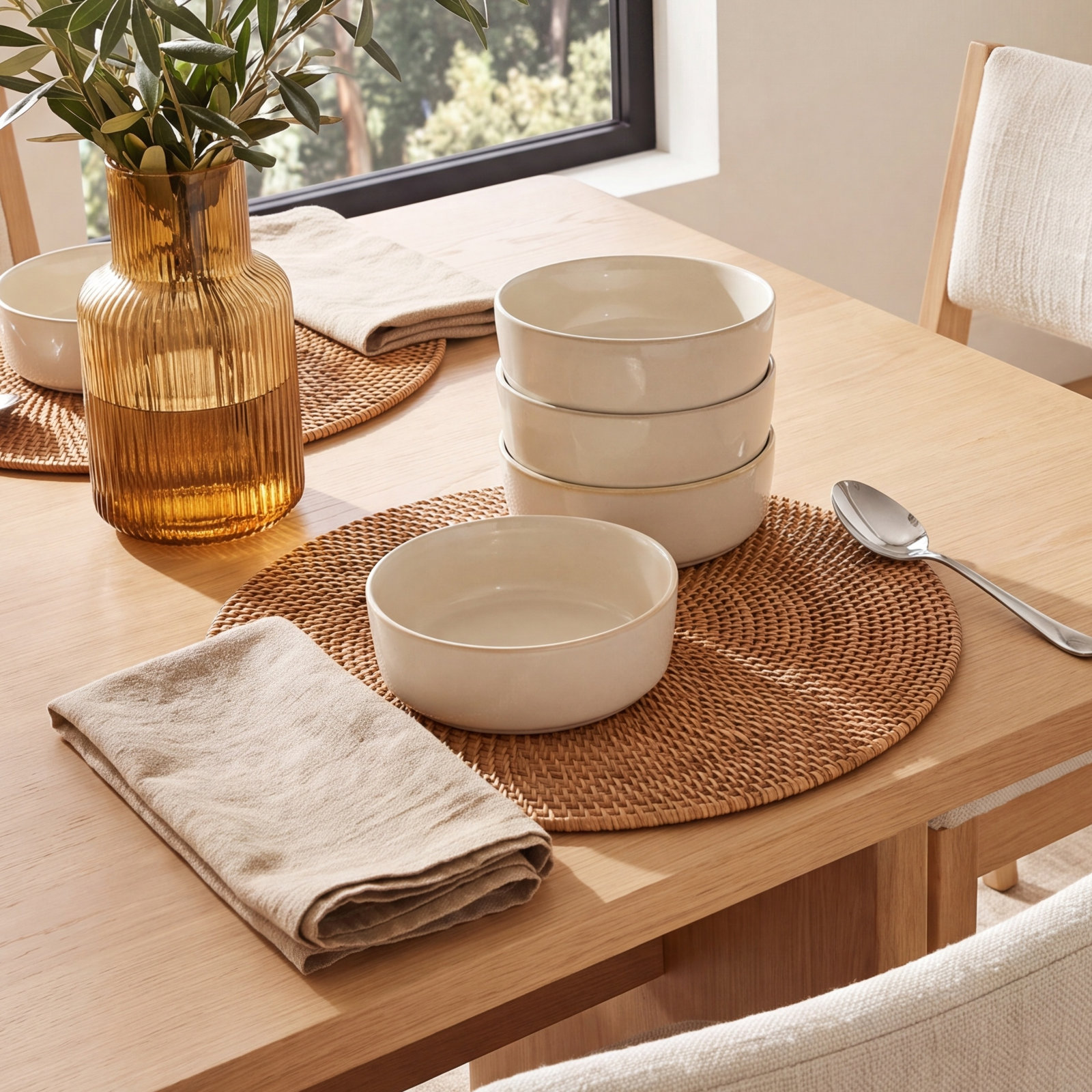 Eden Stoneware Pasta Bowl, Beige