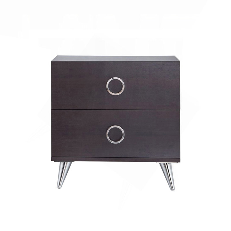 Table de chevet 2 tiroirs en MDF avec pieds en plastique, espresso