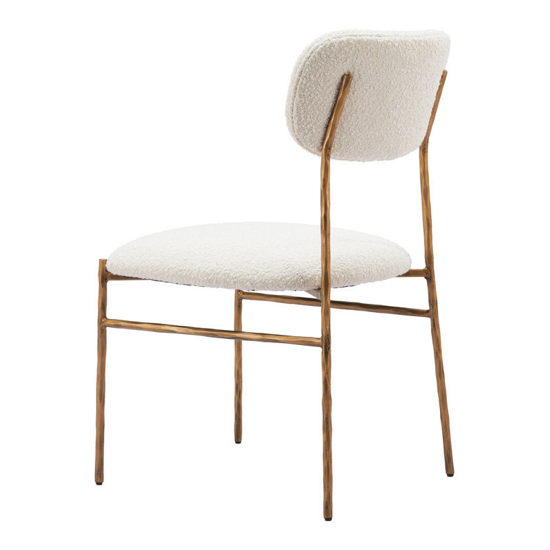 Cream Upholstered Side Chair with Gold Metal Frame