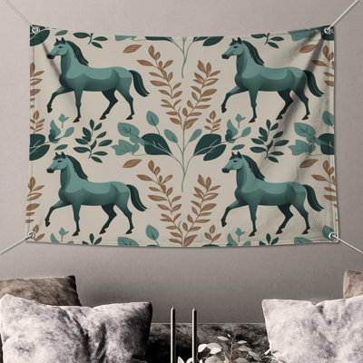 Green Horse Botanical Wall Tapestry - Horse Wall Decor