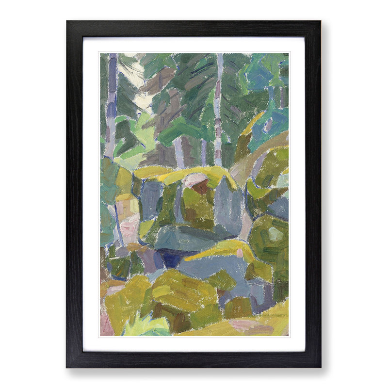Landscape with Trees by Alexander Bogomazov - Picture Frame Painting, 48cm H x 36cm W x 2cm D, Black Framed