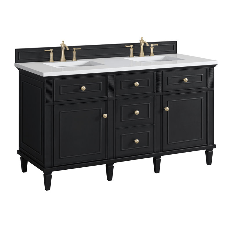 Lorelai 60'' W Double Vanity, Black Onyx, White Zeus, 8" Widespread