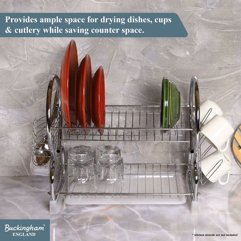 Buckingham Deluxe 2 Tier Chrome Plated Utensil Drainer With Drip Removable Tray 56 cm