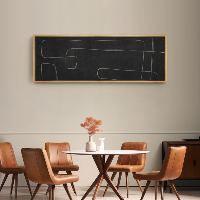 Géométrique, lignes abstraites, gris foncé, lignes noires, minimaliste, neutre, impression sur toile, H 20 po x l 60 po