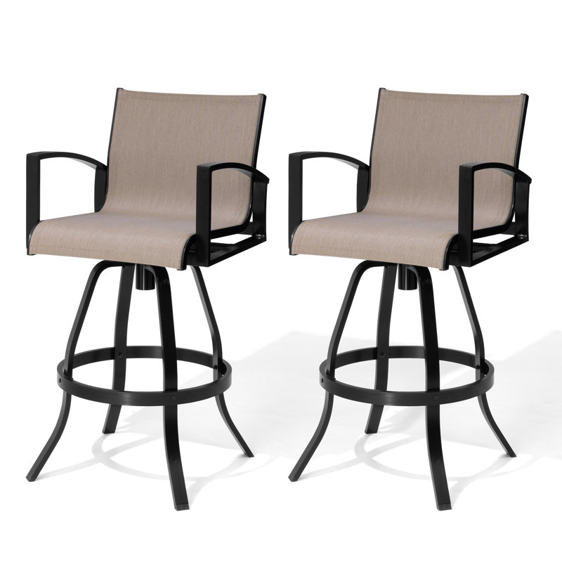 Tabouret de bar pivotant pour l'extérieur en aluminium avec dossier SUNBRELLA, Ashes