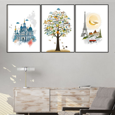 3 Pieces Set Fun Herding City Canvas Art Print with Frame Minimalist Abstract Wall Painting -  Winston Porter, EA06D62B3ACA433CA1EA16FE370DB352