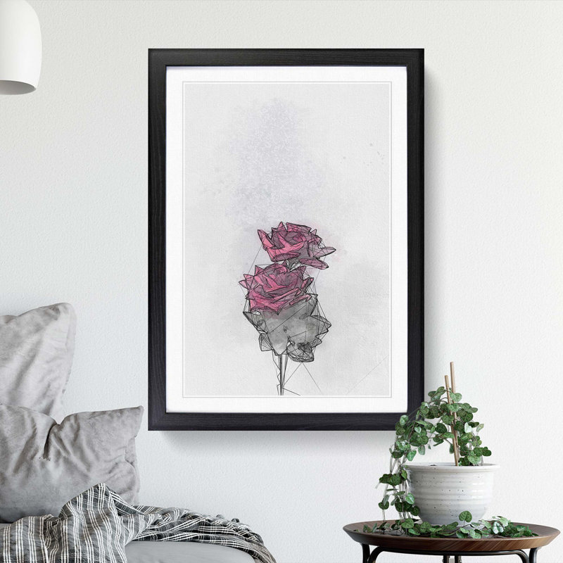 Two Pink Roses in Abstract - Picture Frame Graphic Art Print, Black Framed, 36cm H x 27cm W x 2cm D
