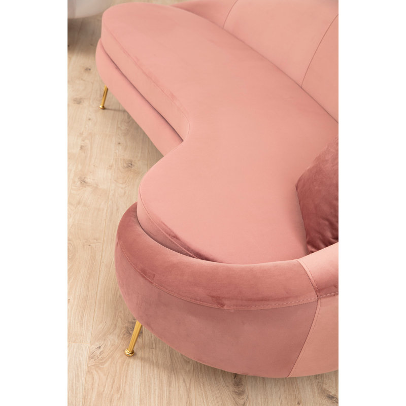 Canapé 3 places Luxury, rose, 100% polyester, 100 x 47,2 x 33,5 pouces | Structure en bois de hêtre et en carton, pieds en métal doré | Comprend 2 oreillers nettoyables à sec (18 po x 18 po) | Coussins en mousse douce et en plumes pour un confort ultime