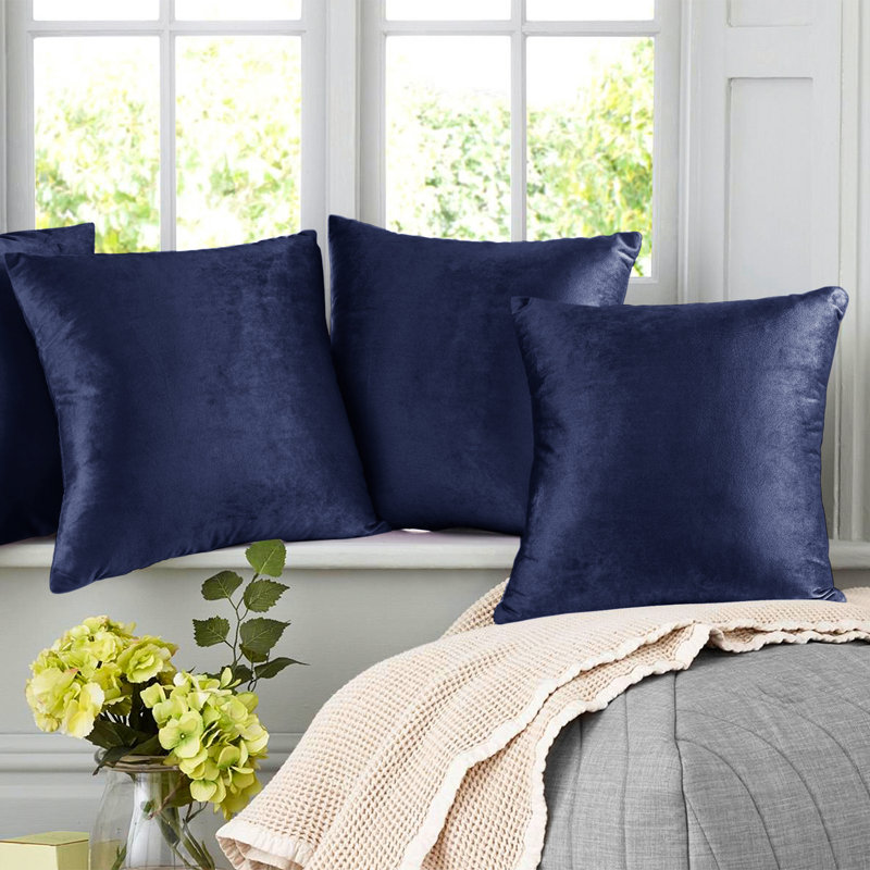 Housse de coussin en velours , Bleu royal, H 26 po x l 26 po