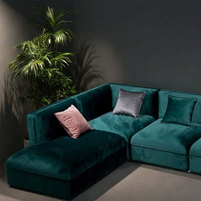 Dark green light luxury suede module sofa