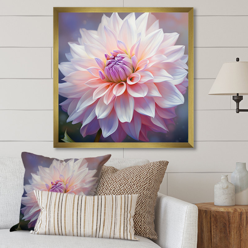 Dahlia rose, impression romantique V - imprimé, Cadre doré à une seule photo, H 30 po x l 30 po x P 1 po