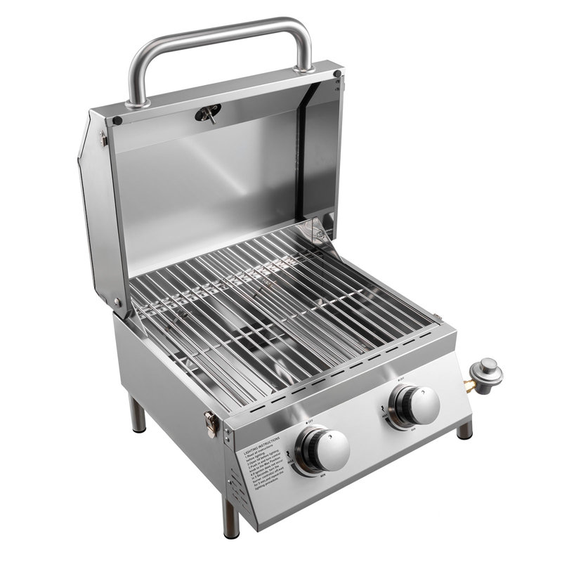 Tabletop Gas Grill 2-Burner Portable Propane Grill Stainless Steel Outdoor