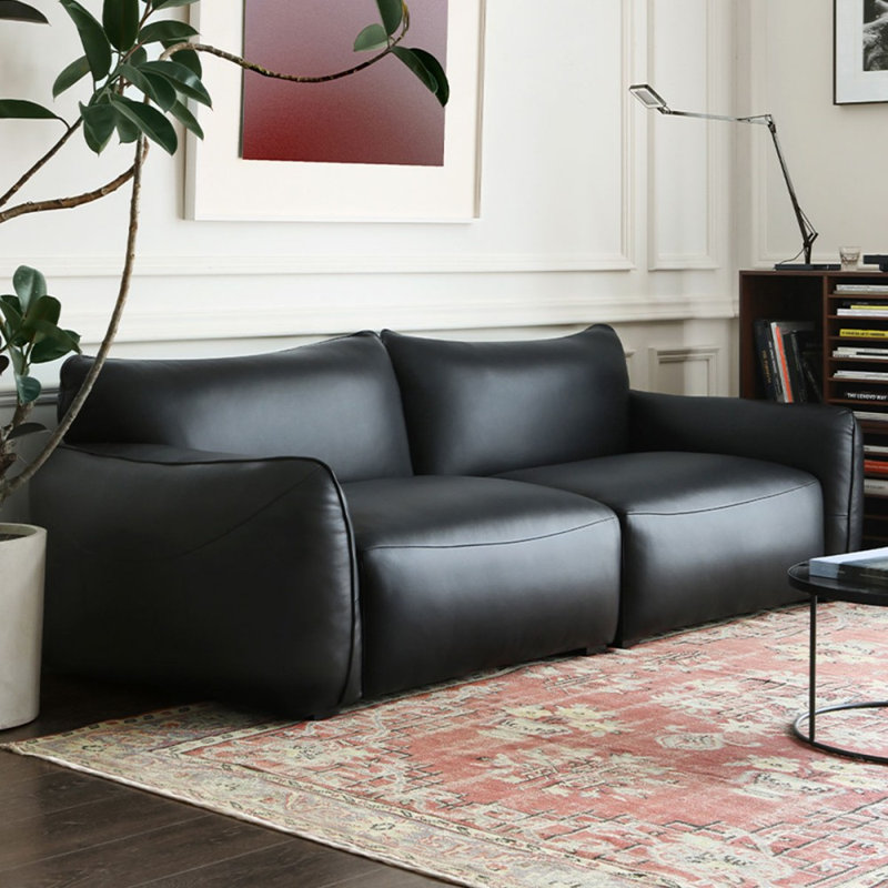 Canapé modulaire noir en cuir véritable, H 32,28 po x l 94,49 po x P 41,34 po