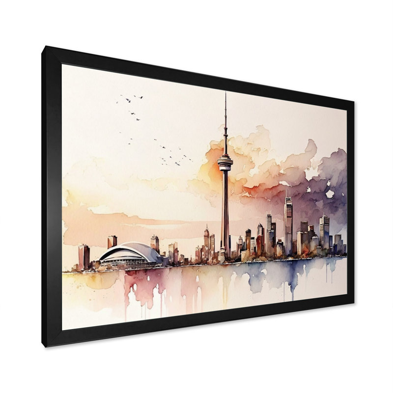 Toronto Skyline VII - reproduction sur toile, Impression noire sur toile encadrée, H 12 po x l 20 po x P 1 po