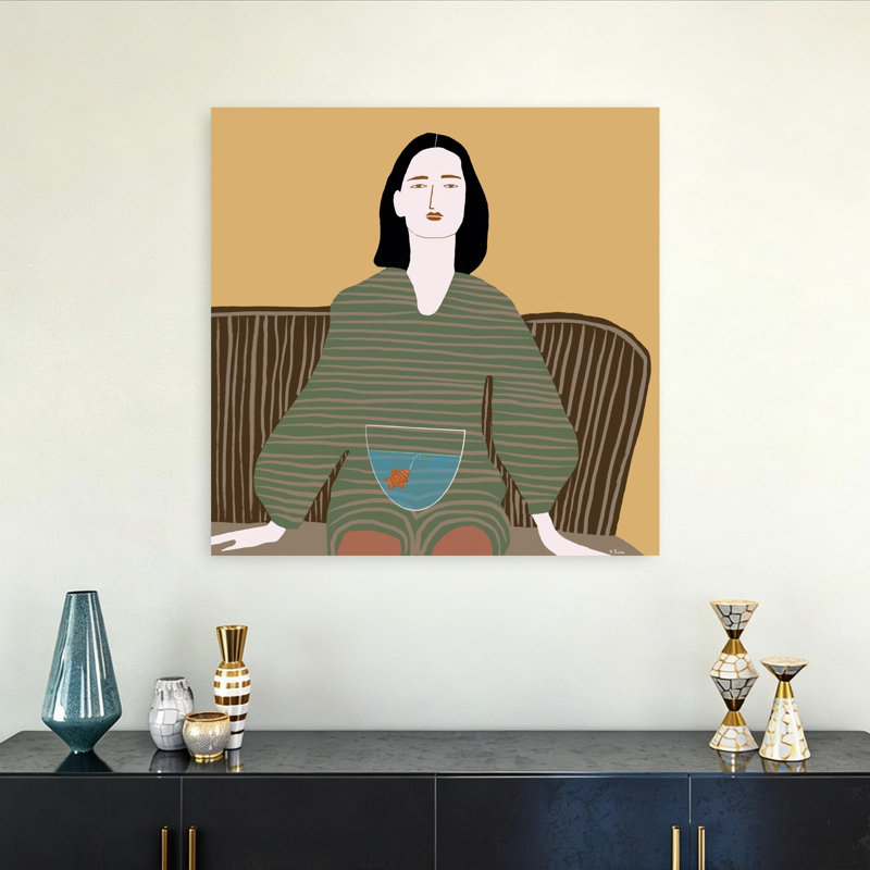 «Woman Goldfish Dream Modern Fish», reproduction d'art murale, 32" H x 32" W
