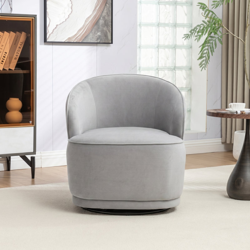 Stith Velvet Upholstered Swivel Barrel Chair, Gray