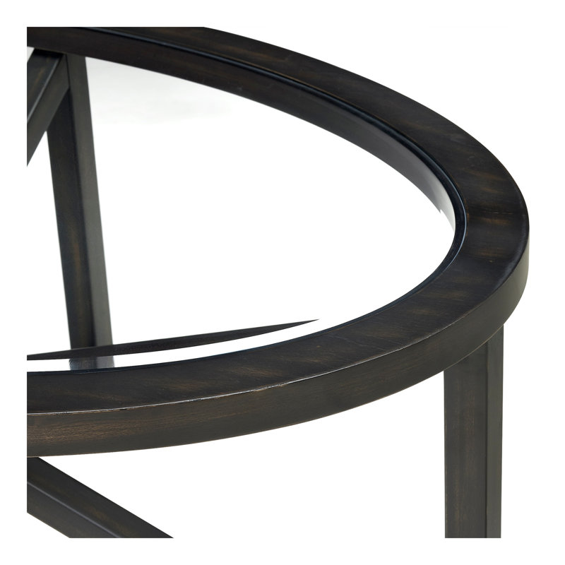 Table basse moderne simple en verre, table basse en verre trempé et base en bois massif, Noir