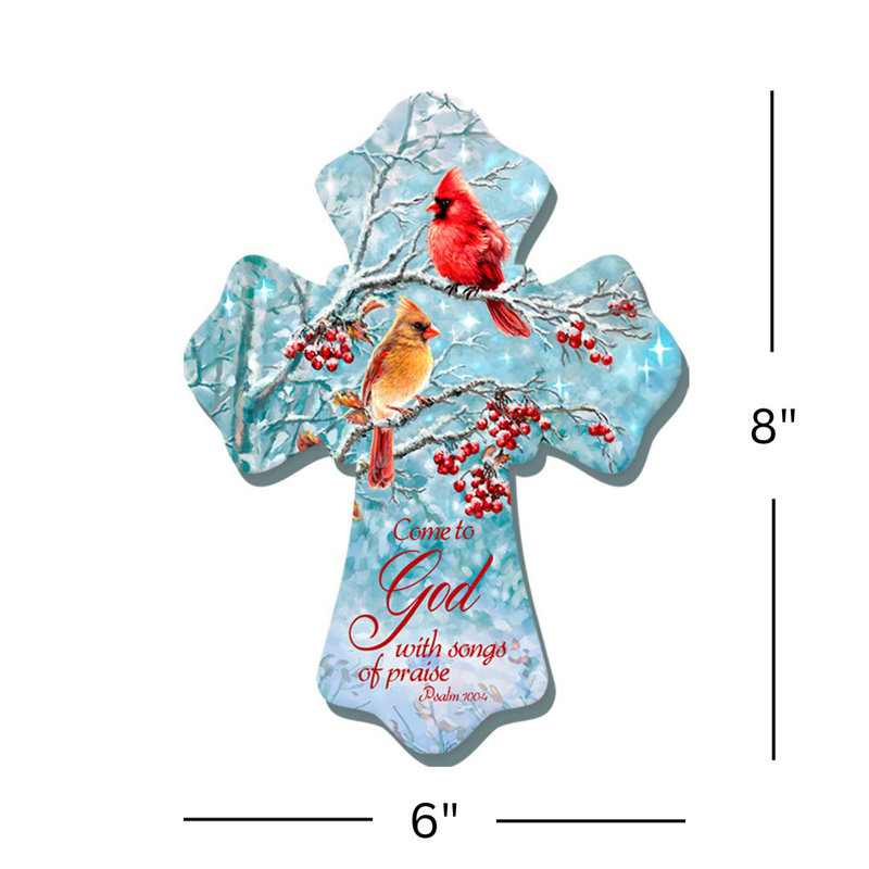 Croix en bois Winter Cardinals