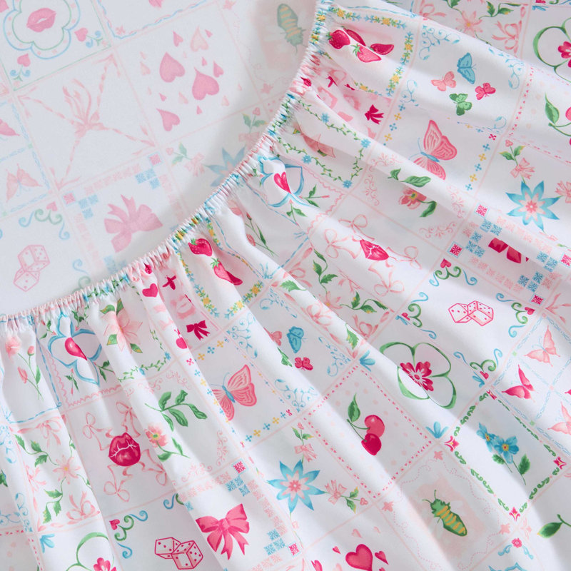 Betsey Johnson Printed Novelty Sheet Sets, Pretty Tiles Pink, Queen Sheet Set with 2 Standard Pillowcases