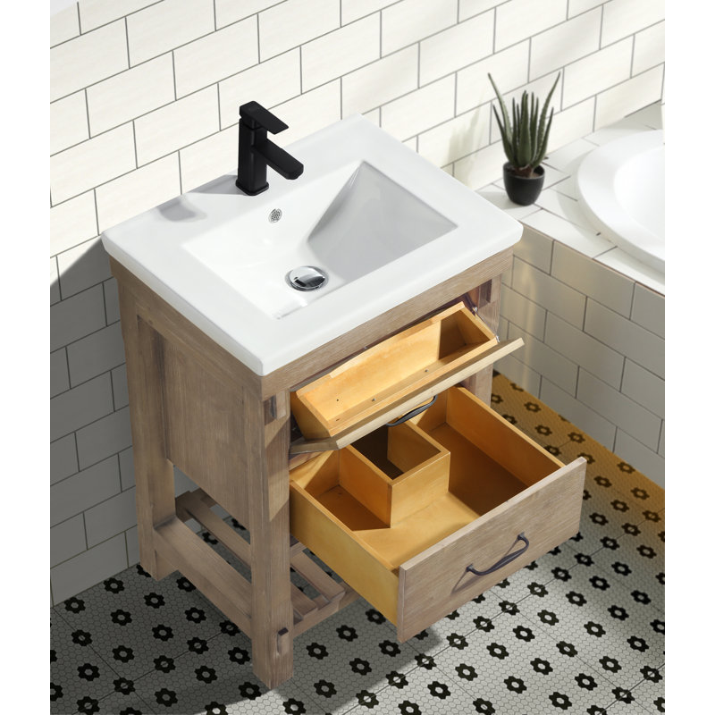 Marina Weathered Fir 24" Single Bathroom Vanity with Ceramic Top
