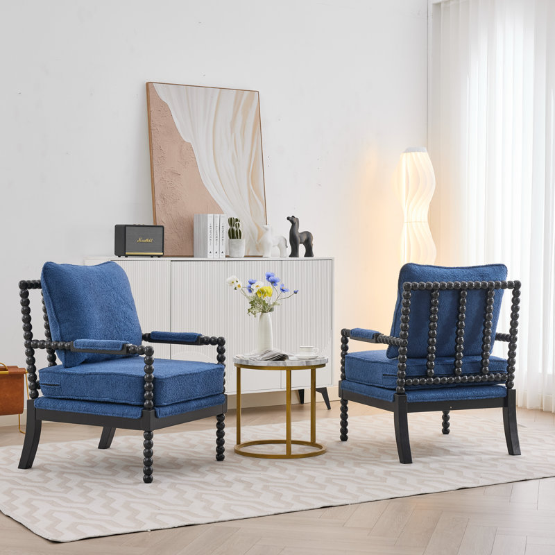 Chaise d'appoint avec cadre en bois tourné et solide, Bleu