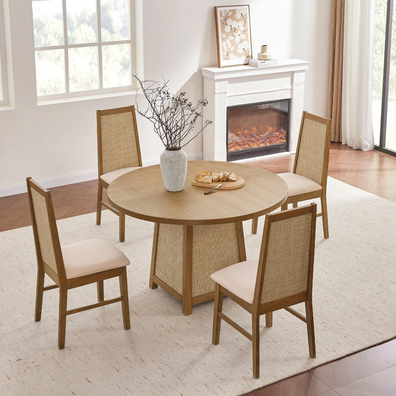47.2" Bohemian Solid Wood and Large  Rattan Round Table