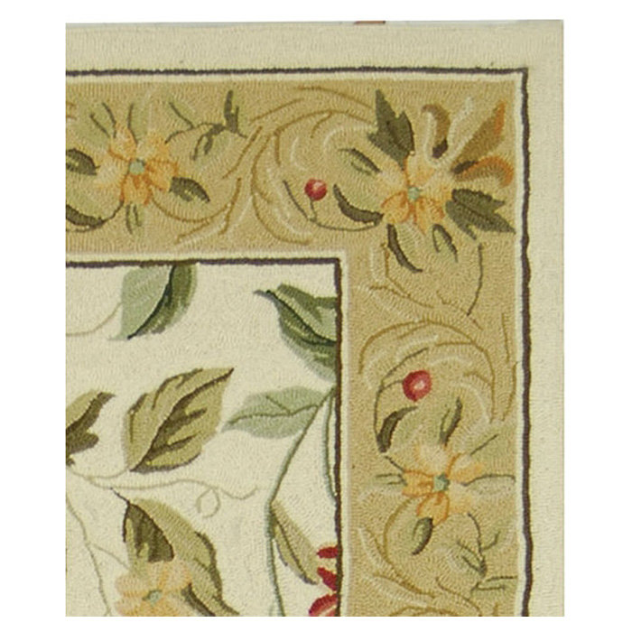 Hollander Floral Handmade Looped Ivory/ Beige Indoor Area Rug, Rectangle 8' x 10'