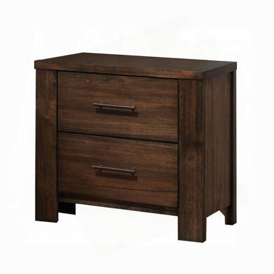 Classic Oak Finish Nightstand With Two Drawers Wooden Bedroom Furniture 1Pc