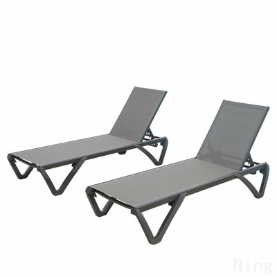 Chaise de patio d'extérieur en polypropylène aluminium avec dossier réglable, chaise longue pour la plage, la cour, le balcon (gris, 2 chaises longues)