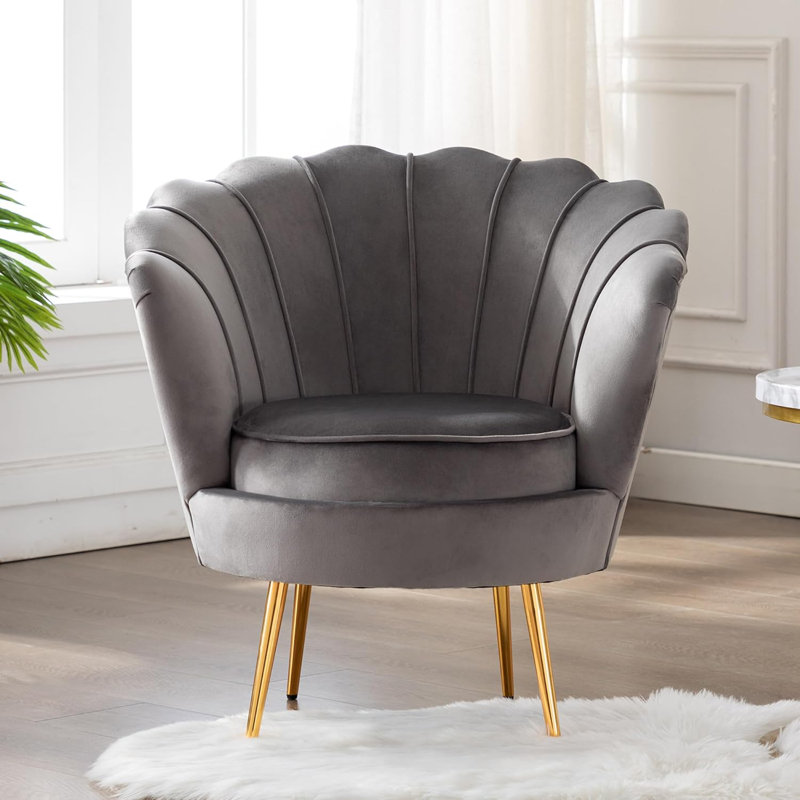 Fauteuil demi-tonneau en velours touffeté, Velours gris