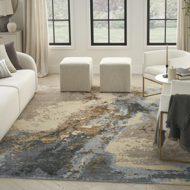 Nourison Tinita 7'9" x 9'9" Beige Blue Modern Indoor Rug, Rectangle 7'9" x 9'9"