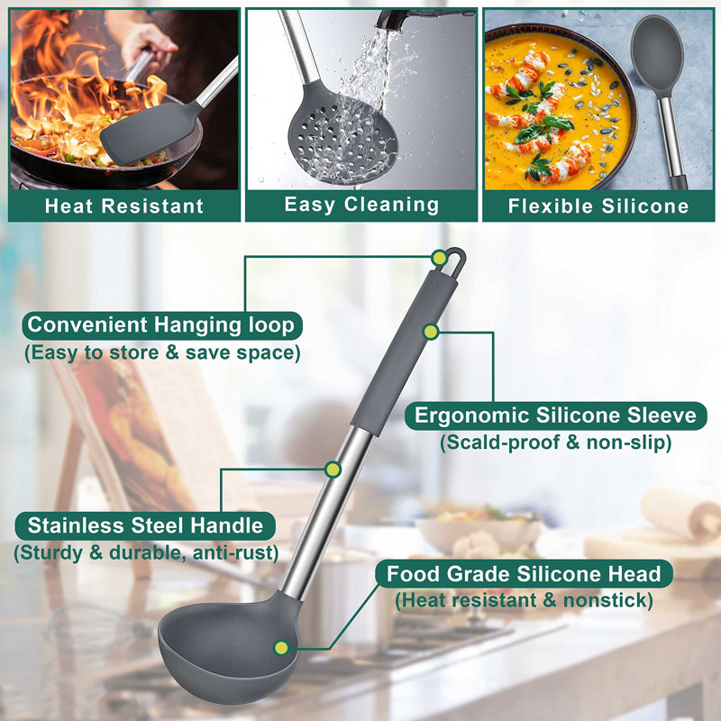 Ensemble d'ustensiles en silicone Wuyi, Gris