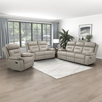 Huskins Modern & Contemporary Manual Reclining 3-Piece Living Room Set with 100% Top Grain Leather Seating Surfaces, Effortless Tab Pull Motion & Foam