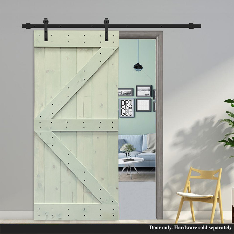 Porte de grange à panneaux en bois et métal K Series sans trousse de quincaillerie d'installation, H 30 po x l 84 po
