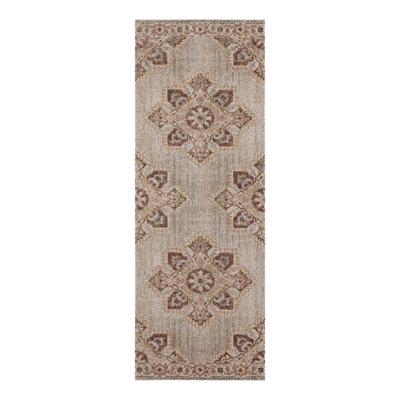 Tapis de couloir beige 7 pi avec passepoil Medallion