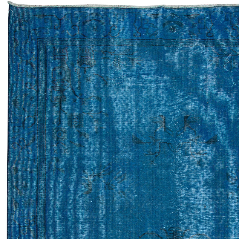 Tapis d'inspiration art déco bleu 5,5 x 8,8 pi fabriqué à la main d'inspiration art déco pour des intérieurs modernes