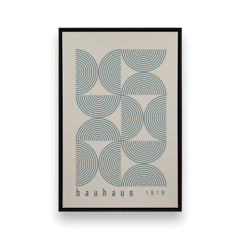 Affiche de composition Bauhaus, H 12,75 po x l 8,75 po, Beige / bleu orage, Cadre flottant noir satiné