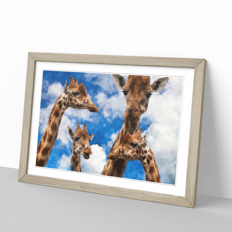 Four Giraffes - Picture Frame Painting, 27cm H x 36cm W x 2cm D, Oak Framed