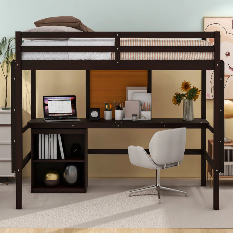 Lit mezzanine simple avec bureau - Bois massif blanc pour un arrangement de chambre à coucher confortable, Lit simple, Blanc