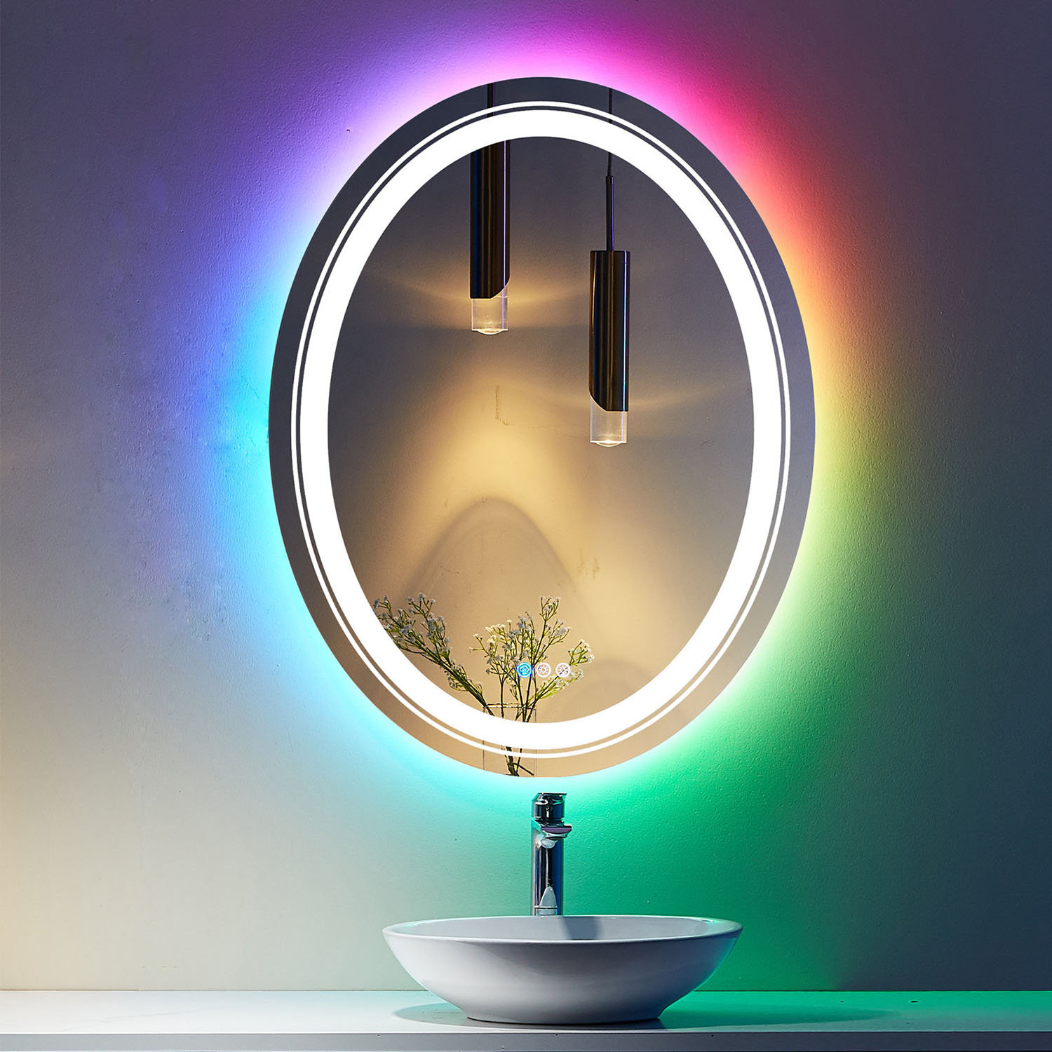 Orren Ellis Aevar Oval Bathroom Mirror With Rgb Backlit And Front Light