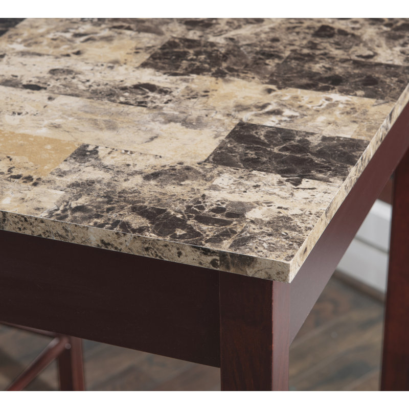 Loria 2 - Person Four Leg Dining Set, Faux Stone/Espresso