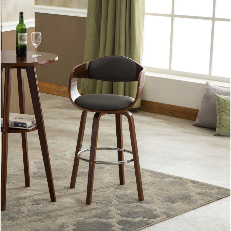 Swivel Upholstered Counter Stool with Solid Wood Frame, Grey