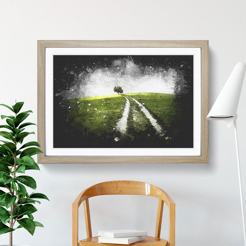 Path to a Lone Tree - Picture Frame Graphic Art Print, Oak Framed, 33cm H x 45cm W x 2cm D