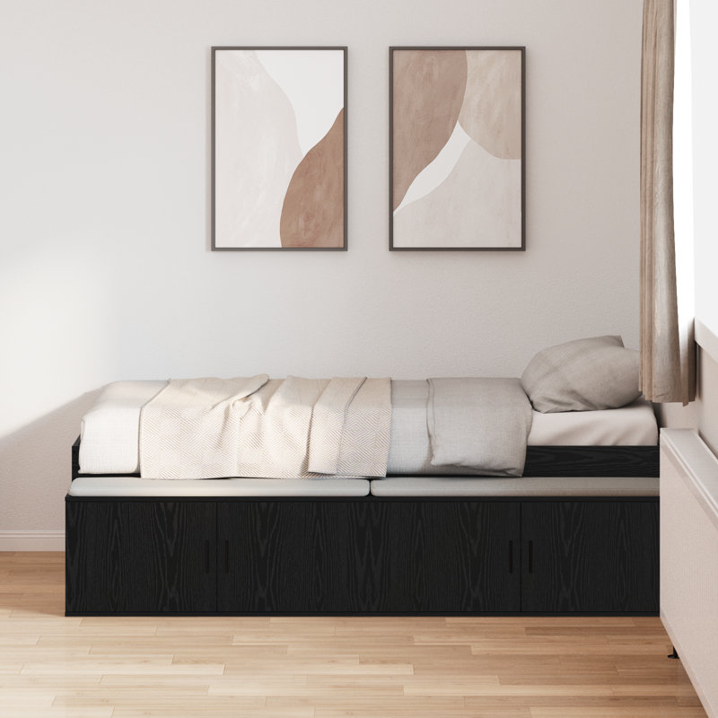 Vidaxl Storage Bed Frame, European Single (90 x 200 cm), Black Oak