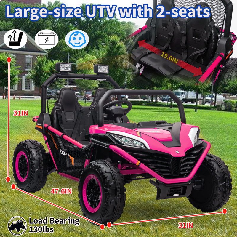 Kulamoon 2 Seater All-Terrain Vehicles Battery Powered Ride On with Remote Control, Pink