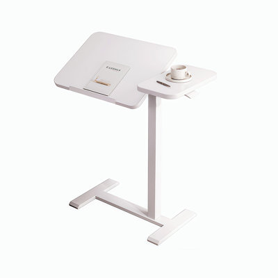 Overbed Bedside Desk, Mobile Rolling Laptop Stand Tilting Overbed Table With Wheels, Height Adjustable Tray Bedside Table For Laptop Bed Sofa, White
