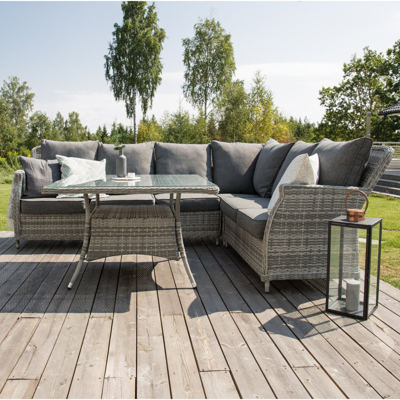 Adhelin 5 Seater Rattan Corner Sofa Set, Grey