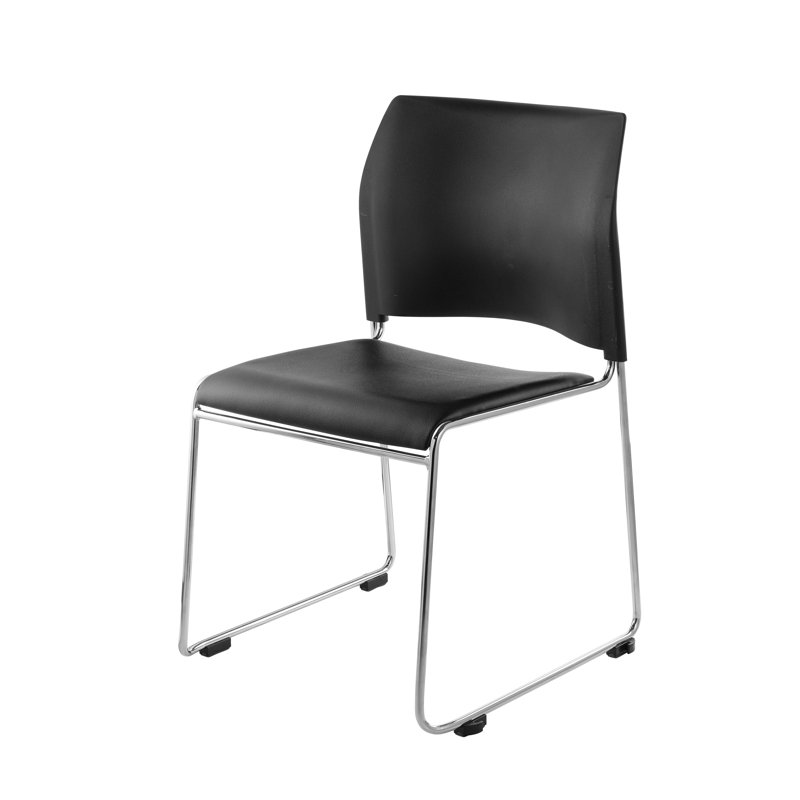 Black Vinyl and Metal Armless Stackable Chair