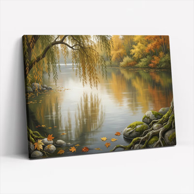 Ensemble de 1 tableau sur toile représentant un lac d'automne